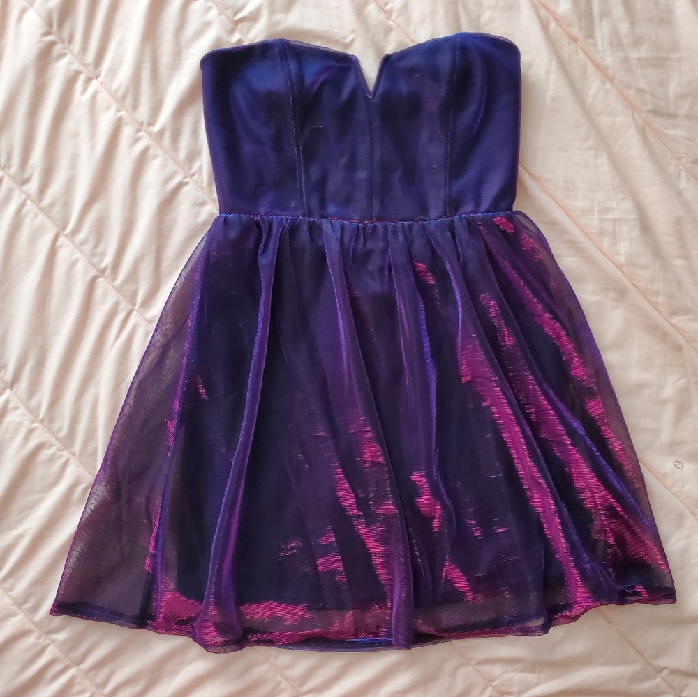 Lucca Couture Urban Outfitters UA Iridescent Purple Shift Mini Dress Strapless